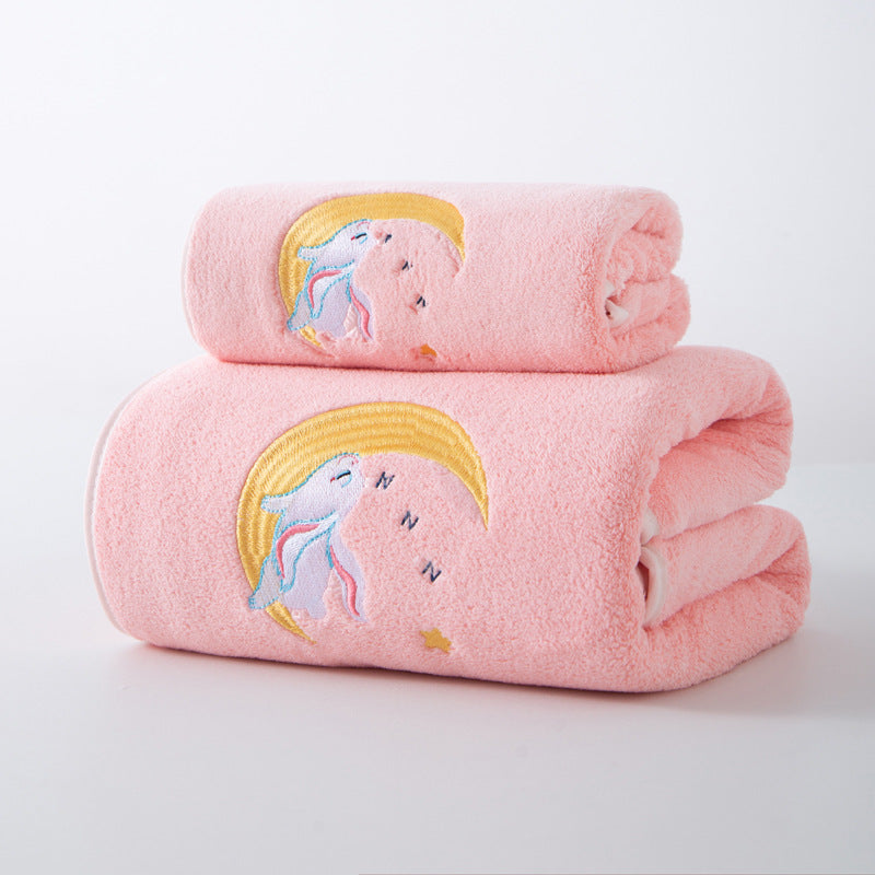 Wholesale Thick Coral Fleece Bath Towel for Women, Super Absorbent Adult Bath Towel, Soft Plush Non-Cotton Beach Towel, Embroidered Moon Rabbit Luxury Bath Towel
